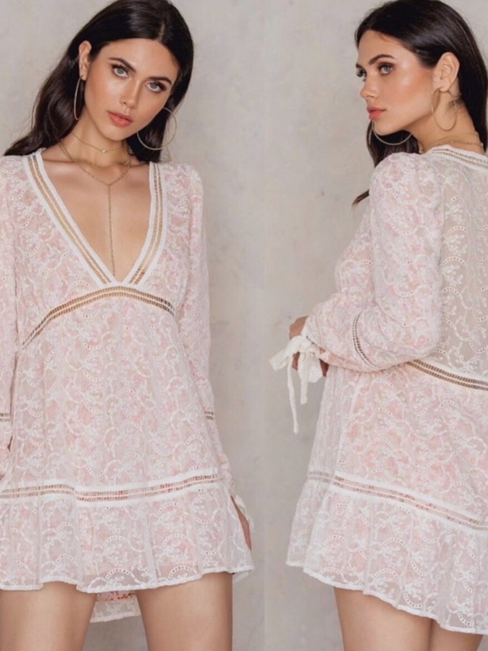 For Love & Lemons Sheer Lace V-Neck Chemise in Blush